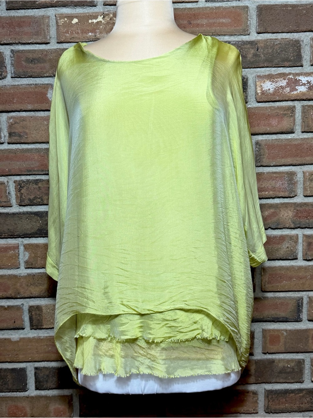 Gigi Moda Italy Silk Blend Layered Tunic Top Lime Green One Size